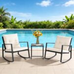 SUNCROWN 3 Piece Outdoor Rocking Bistro Set Black Wicker Furniture Porch Chairs ... - Image 3