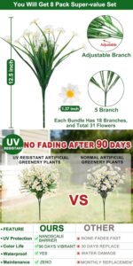 TURNMEON 8 Bundles Artificial Daisy Flowers for Outdoors Summer Decor, UV Resist... - Image 3