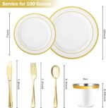 N9R 600PCS Disposable Plastic Plates, Gold Plastic Dinnerware Set Includes 100 D... - Image 3