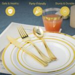 N9R 600PCS Disposable Plastic Plates, Gold Plastic Dinnerware Set Includes 100 D... - Image 4
