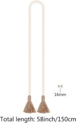 58in Wood Bead Garland with Tassels, Farmhouse Rustic Country Decor Prayer Boho ... - Image 3