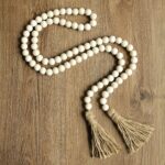 58in Wood Bead Garland with Tassels, Farmhouse Rustic Country Decor Prayer Boho ... - Image 4