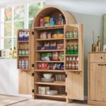 IFGET 71" Tall Arched Kitchen Pantry, Modern Fluted Wood Storage Cabinet with Do... - Image 4