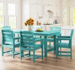 SERWALL 7-Piece Patio Table Set, Outdoor HDPE Dining Furniture with Umbrella Hol... - Image 7