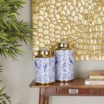 Deco 79 Ceramic Floral Living Room Decorative Jars Decorative Container with Gol... - Image 4