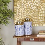 Deco 79 Ceramic Floral Living Room Decorative Jars Decorative Container with Gol... - Image 6