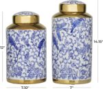 Deco 79 Ceramic Floral Living Room Decorative Jars Decorative Container with Gol... - Image 7
