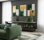3 Pcs Emerald Green and Gold Canvas Wall Art Modern Luxury Abstract Minimalist N... - Image 3