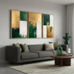3 Pcs Emerald Green and Gold Canvas Wall Art Modern Luxury Abstract Minimalist N... - Image 4