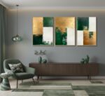 3 Pcs Emerald Green and Gold Canvas Wall Art Modern Luxury Abstract Minimalist N... - Image 5