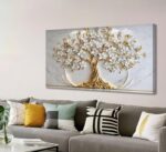 Tree of Life Canvas Wall Art Gold White Flowers Wall Decor Picture Natural Lands... - Image 3