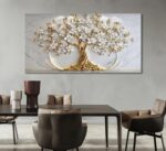 Tree of Life Canvas Wall Art Gold White Flowers Wall Decor Picture Natural Lands... - Image 4