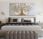 Tree of Life Canvas Wall Art Gold White Flowers Wall Decor Picture Natural Lands... - Image 5