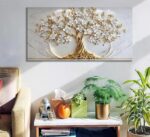 Tree of Life Canvas Wall Art Gold White Flowers Wall Decor Picture Natural Lands... - Image 6