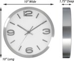 Bernhard Products Modern Wall Clock 10 Inch Silver Silent Non Ticking Battery Op... - Image 4