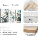 3Pcs White Gold Flower Canvas Wall Art Modern Luxury Blue White Gold Abstract Ma... - Image 3