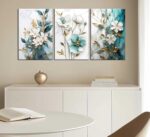 3Pcs White Gold Flower Canvas Wall Art Modern Luxury Blue White Gold Abstract Ma... - Image 6