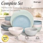 Sango Siterra Artist's Blend 16-Piece Stoneware Dinnerware Set for 4, Green, Cre... - Image 3