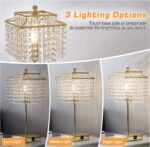 Luvkczc Crystal Touch Table Lamp, Bedside Lamps with with USB C+A Ports, Gold Be... - Image 4