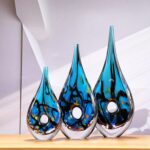 Luxury Lane Hand Blown Abstract Hollow Blue Tear Drop Sommerso Art Glass Sculptu... - Image 3