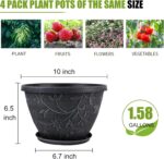 Nooulap 4 Pack 10 Inch Plant Pot for Outdoor Indoor, Plastic Flower Pots with Dr... - Image 3