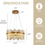 19.7'' Dimmable Modern LED Crystal Chandeliers,Gold Chandelier Light Fixture, 3 ... - Image 4