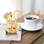 4.8 in Coffee Spoon Set With Holder, Swan Spoon And Fork Holder, Gold Durable Sp... - Image 5