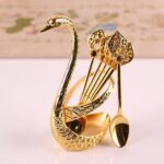 4.8 in Coffee Spoon Set With Holder, Swan Spoon And Fork Holder, Gold Durable Sp... - Image 6