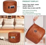 Thgonwid Unstuffed Faux Leather Pouf Cover Handle, Footstool Ottoman Storage Sol... - Image 4