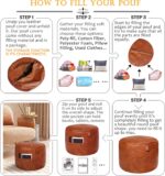 Thgonwid Unstuffed Faux Leather Pouf Cover Handle, Footstool Ottoman Storage Sol... - Image 5