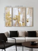3 Piece Abstract Wall Art for Living Room – Gold and Beige Modern Textured Canva... - Image 3