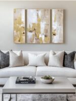 3 Piece Abstract Wall Art for Living Room – Gold and Beige Modern Textured Canva... - Image 6