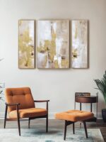 3 Piece Abstract Wall Art for Living Room – Gold and Beige Modern Textured Canva... - Image 8