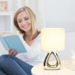 Lampwell LILA Small Modern Ceramic Table Lamp, Off White and Chrome, 6.7x3.94xH1... - Image 3
