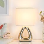 Lampwell LILA Small Modern Ceramic Table Lamp, Off White and Chrome, 6.7x3.94xH1... - Image 5