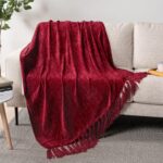 PAVILIA Burgundy Red Chenille Throw Blanket for Couch Sofa, Soft Maroon Red Knit... - Image 4