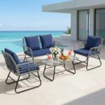 DUMOS Outdoor 4 Piece Patio Furniture Set, Wicker Patio Set with Thick Sandwich ... - Image 8