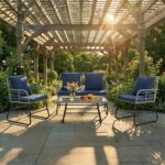 DUMOS Outdoor 4 Piece Patio Furniture Set, Wicker Patio Set with Thick Sandwich ... - Image 9