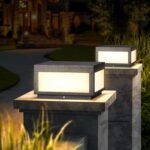 Outdoor Modern Post Light,11.8" Hard Wired Column Caps Lamp Grey Square Post Pil... - Image 6