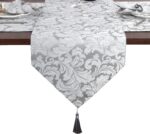 EHouseHome Jacquard Damask Reversible Silver Grey Table Runners with Tassels 13 ... - Image 3