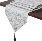 EHouseHome Jacquard Damask Reversible Silver Grey Table Runners with Tassels 13 ... - Image 5