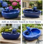 Solar Water Fountain, 11 inch Ceramic Koi Fountain, Blue Glazed Finish, Outdoor ... - Image 5