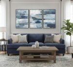 3 Pcs Navy Blue Abstract Canvas Wall Art Modern Minimalist Neutral White Blue an... - Image 4