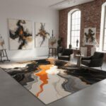 Orange and Black Marble Rug 2x3 Modern Abstract Whirlpool Luxury Rugs for Bedroo... - Image 3