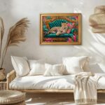 Framed Cheetah Lying on Ornate Sofa Wall Art Canvas Print Colorful Maximalist Le... - Image 6