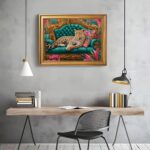 Framed Cheetah Lying on Ornate Sofa Wall Art Canvas Print Colorful Maximalist Le... - Image 7