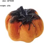 2 Pack Halloween Decorative Pumpkins with Spider Ornaments, Black and Orange Vel... - Image 5