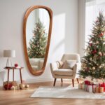 22‘’x48'' Asymmetrical Mirror with Wood Frame, Small Irregular Wall Odd Shaped M... - Image 3