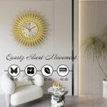 Modern Large Wall Clock Decorative Metal Mid Century Wall Clocks, Gold Big Silen... - Image 6