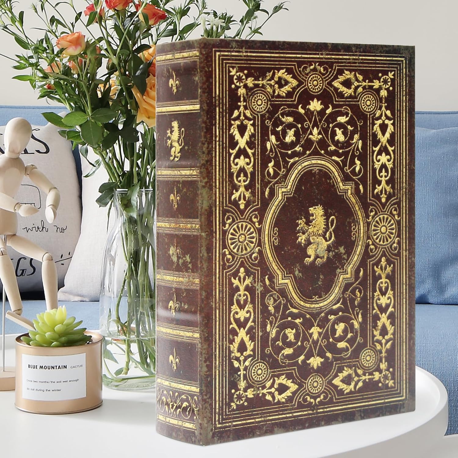 Faux Leather Decorative Book Storage Box with Embossed Lion Crest, Vintage Look ... - Image 7